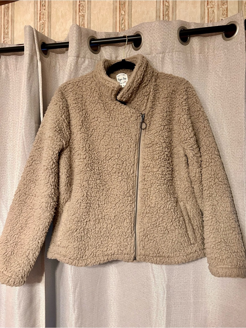 Hippie Rose Taupe Teddy Sherpa Zip Jacket XL w/ Zip Closure